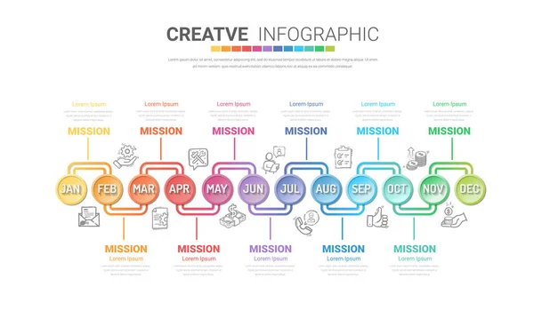 Apresentação Linha Tempo Para Meses Ano Vetor Design Infográficos Linha —  Vetores de Stock