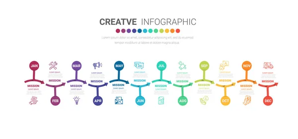 Linha Tempo Para Ano Meses Infográficos Todo Mês Planejador Design —  Vetores de Stock