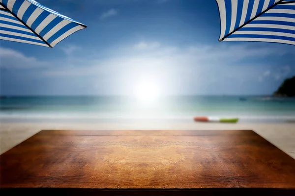 Wooden Terrace Beach Landscape Can Used Display Montage Your Products — Stock Photo, Image