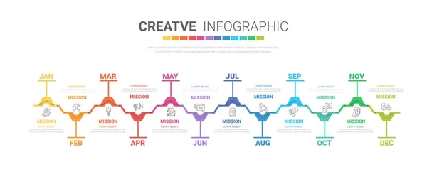 Negócios Linha Tempo Por Meses Design Apresentação Elementos Infográficos Podem —  Vetores de Stock