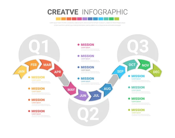 Zeitachse Für Jahr Monate Infografiken Den Ganzen Monat Planer Design — Stockvektor