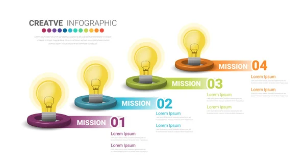 Light Bulb Vector Infographic Charts Step Diagrams Business Concept Options — Stock Vector