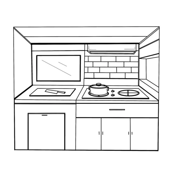 Interior sketch of kitchen room with modern furniture