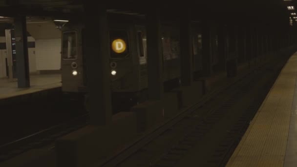 Nueva York Estados Unidos Personas Esperando Tren Plateado Estación Metro — Vídeos de Stock