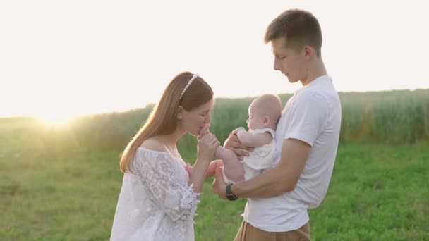 Slow Motion Shot Young Family Three Mother Father Daughter Having — Wideo stockowe