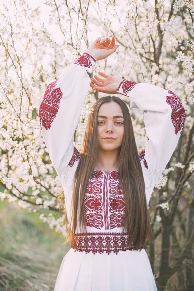 Junge Schöne Ukrainerin Wyshyvanka Ukrainischer Nationalkleidung Frau Auf Dem Land — Stockfoto