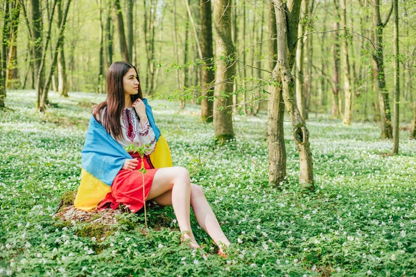 portrait of young beautiful Ukrainian woman in vyshyvanka - ukrainian national clothes. Stand with Ukraine