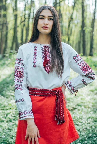 Porträt Einer Jungen Schönen Ukrainerin Wyshyvanka Ukrainischer Nationalkleidung Standpunkt Zur — Stockfoto