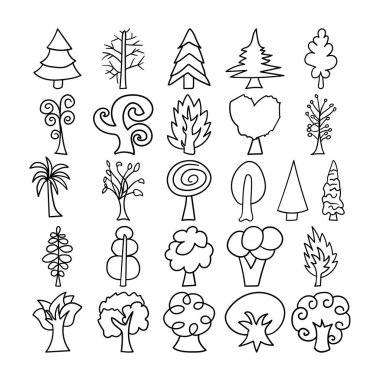 Ağaçlar El Çizim Çizgisi Sanat Taslak Seti Ağaçlar, ağaç, bitki, ahşap, ahşap, ağaç, orman, fidan, fidan, çalı, ağaç, hamuru, tohum, çalı, çalı