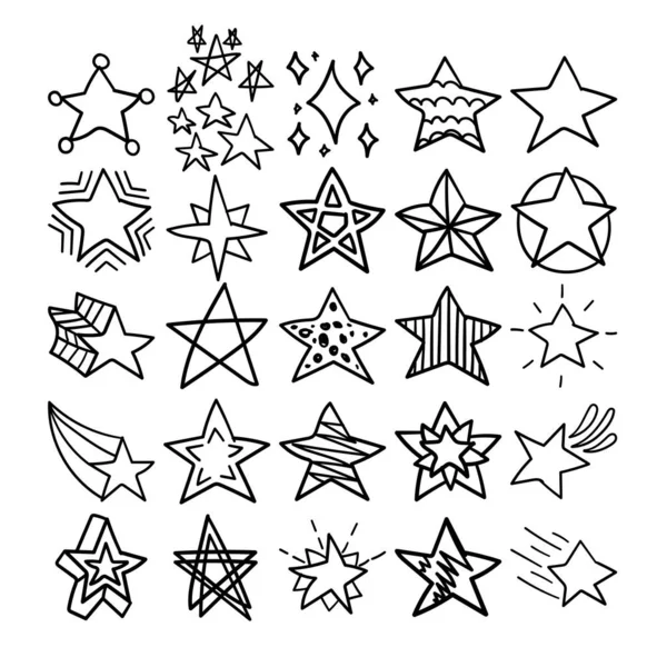 Stars Hand Doodle Çizgili Sanat Taslağı Yıldız Yıldız Astral Yıldızlı — Stok Vektör
