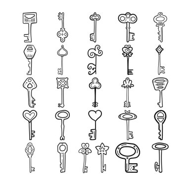 Keys Hand Doodle Çizili Çizgi Çizgisi Çizgi Çizimi Anahtar, anahtar, anahtar, anahtar, anahtar, anahtar, açıcı, anahtar, vida, iskelet, kilit içerir