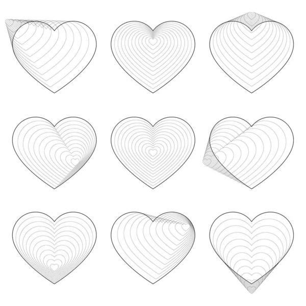 Сердца Порядке Днем Святого Валентина Черных Геометрических Сердец Изолированы Белом — стоковый вектор