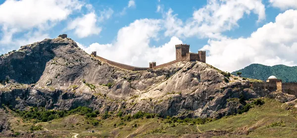 Landskap Krim Panoramautsikt Över Genoese Fästning Sudak Det Turistattraktion Krim — Stockfoto