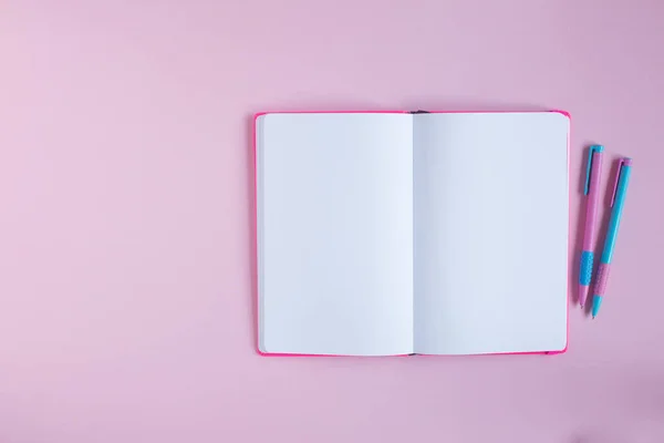 School Notebook Stationery Pink Background 로열티 프리 스톡 사진
