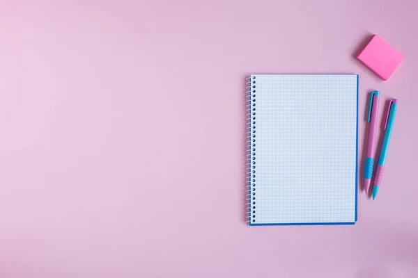 School Notebook Stationery Pink Background 스톡 사진