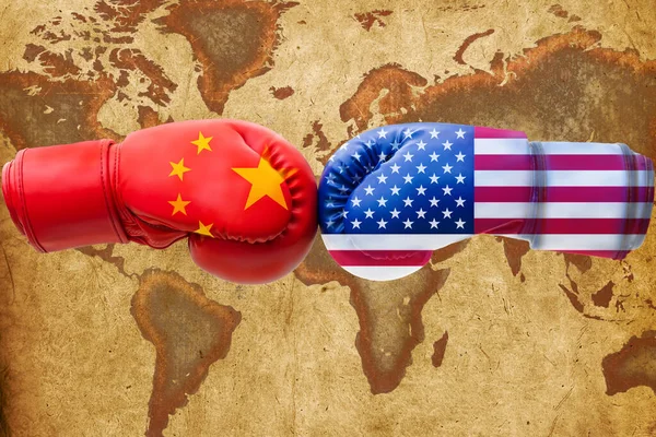 Illustration Flags Usa China Boxing Gloves Map World Background China — Stock Photo, Image