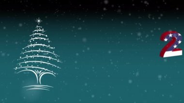 Mutlu Noeller ve karda mutlu yıllar konsepti. 2022 yılında Amerika Birleşik Devletleri bayrağı.