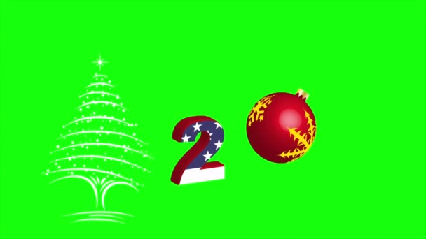 メリークリスマスと緑の画面上のハッピー新年のコンセプト 2022年のアメリカ国旗 — ストック動画