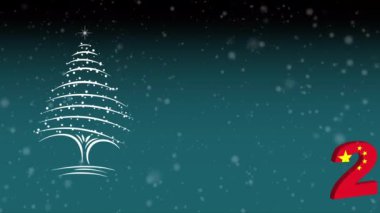 Mutlu Noeller ve karda mutlu yıllar konsepti. 2022 yılında Çin bayrağı.