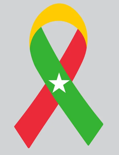 Flag Myanmar Fabric Ribbon — Vetor de Stock