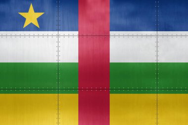 3D Flag of Central African Republic on a metal wall background.