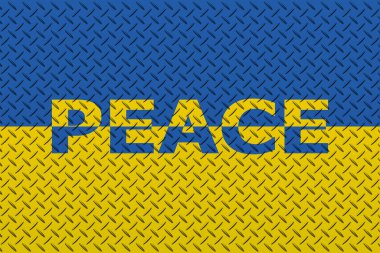 3D Flag of Ukrainian on a metal wall, the concept of peace in Ukraine. Stop world war.