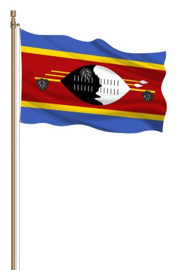 3D Flag of Eswatini on a pillar blown away isolated on a white background.