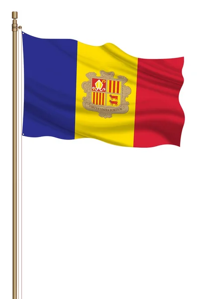 Flag Andorra Pillar Blown Away Isolated White Background —  Fotos de Stock