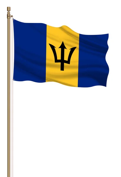 Flag Barbados Pillar Blown Away Isolated White Background — ストック写真