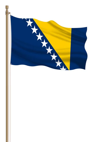 Flag Bosnia Herzegovina Pillar Blown Away Isolated White Background — ストック写真