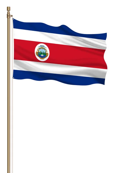 Flag Costa Rica Pillar Blown Away Isolated White Background — Stockfoto