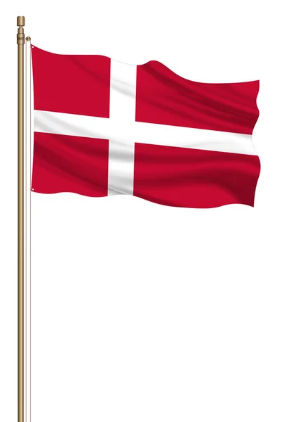 Flag Denmark Pillar Blown Away Isolated White Background — Φωτογραφία Αρχείου