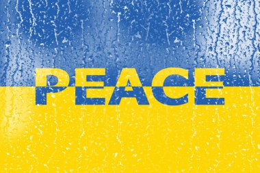 3D Flag of Ukrainian on a glass with water drop, the concept of peace in Ukraine. Stop world war.