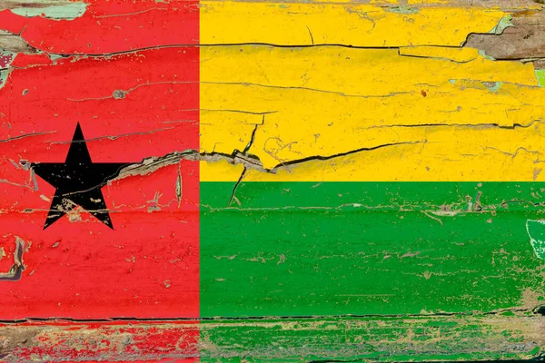 Flag Guinea Bissau Old Wood Wall Background — Foto Stock