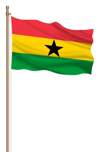 Flag Ghana Pillar Blown Away Isolated White Background — Photo
