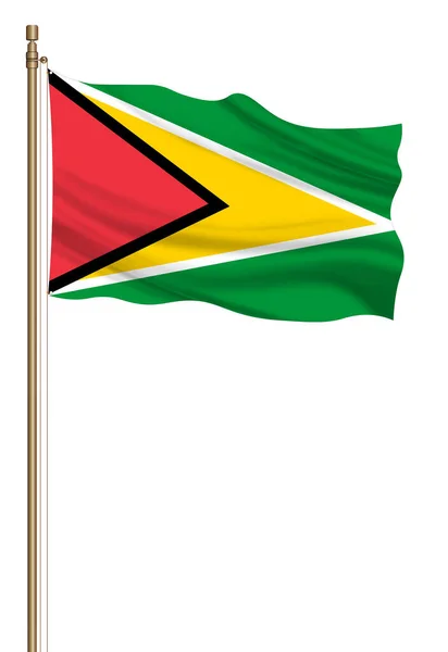 Flag Guyana Pillar Blown Away Isolated White Background — Stockfoto