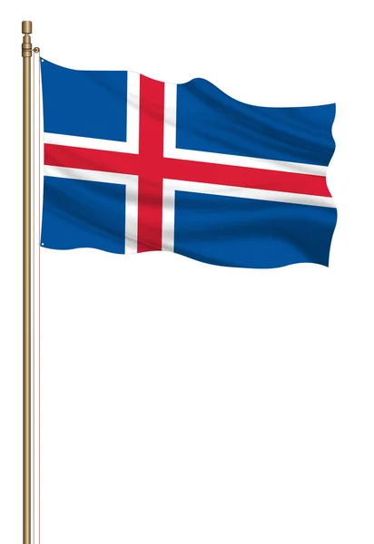 Flag Iceland Pillar Blown Away Isolated White Background — Stock fotografie