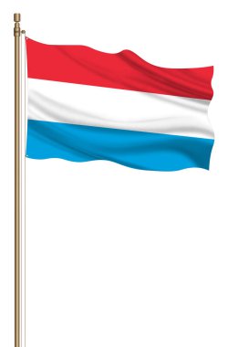 3D Flag of Luxembourg on a pillar blown away isolated on a white background.
