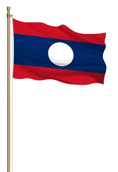Flag Laos Pillar Blown Away Isolated White Background — Stockfoto