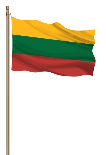 Flag Lithuania Pillar Blown Away Isolated White Background — 图库照片