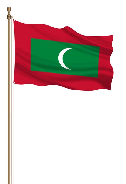 Flag Maldives Pillar Blown Away Isolated White Background — Φωτογραφία Αρχείου