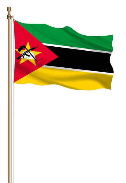 Flag Mozambique Pillar Blown Away Isolated White Background — Fotografia de Stock