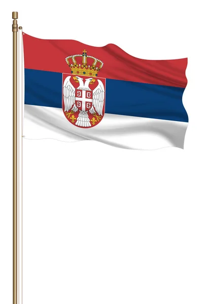 Flag Serbia Pillar Blown Away Isolated White Background — Stockfoto