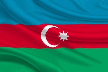 3D Flag of Azerbaijan on wrinkled fabric background.