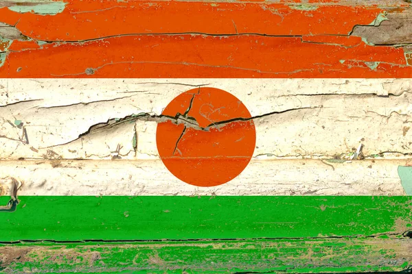 Flag Niger Old Wood Wall Background — Stockfoto
