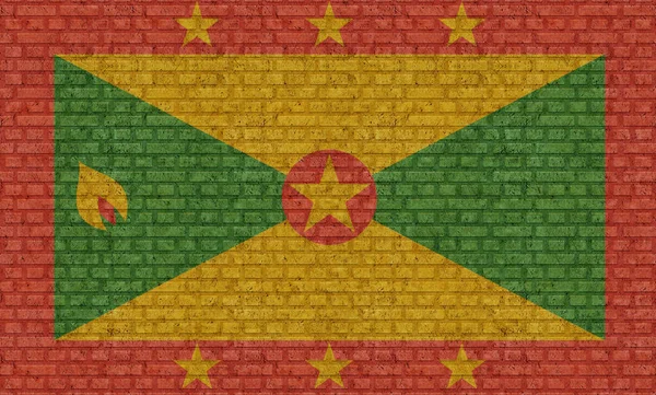 Vlajka Grenada Staré Cihlové Zdi Pozadí — Stock fotografie
