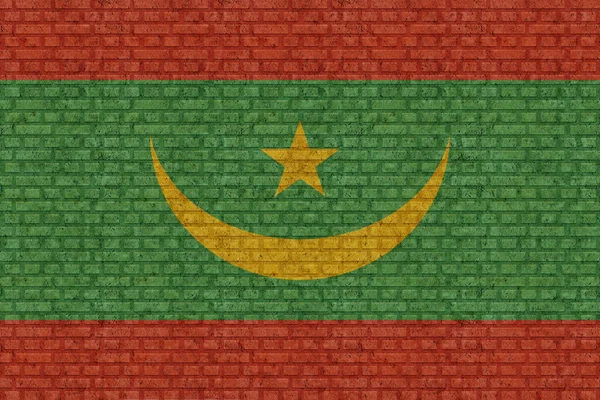 Drapeau Mauritanie Sur Vieux Fond Mur Briques — Photo