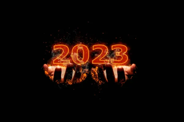 Εικονογράφηση Έννοια Της Πρωτοχρονιάς 2023 Σχεδιασμός Κείμενο Σχέδιο Φωτιά Στη — Φωτογραφία Αρχείου