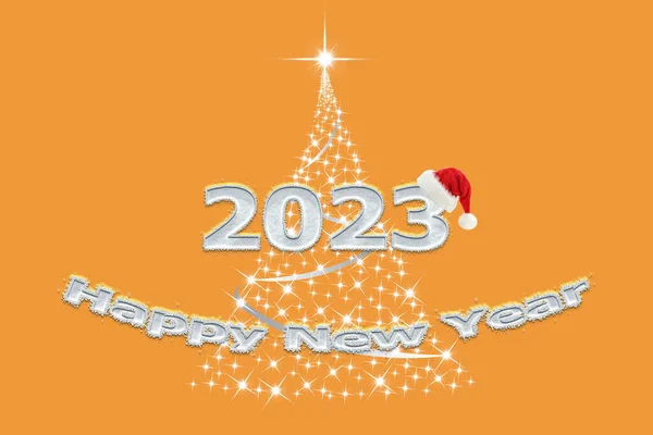 3D图解新年的概念2023设计与文字雪的设计在一个神秘的色彩背景 — 图库照片