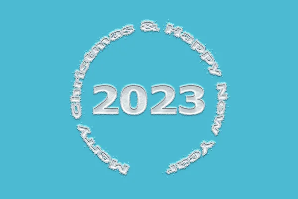 3D图解新年概念2023设计 蓝色环礁色背景的文字雪设计 — 图库照片